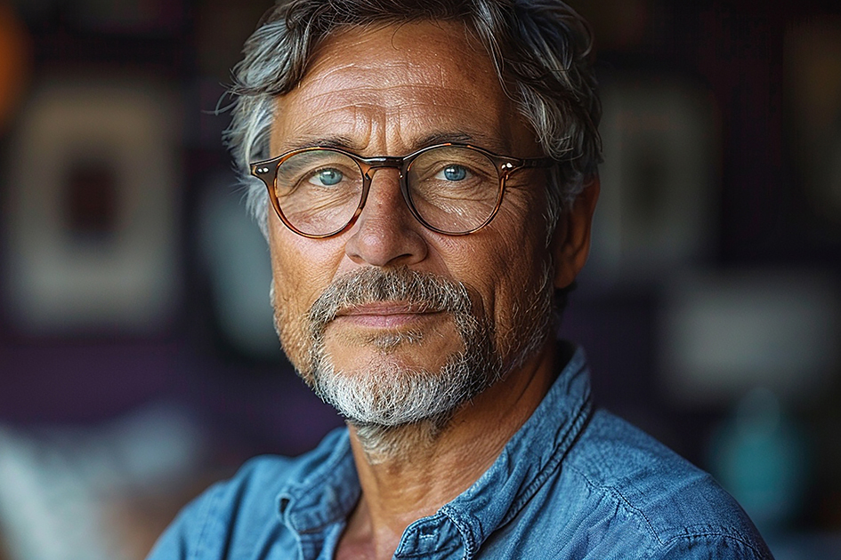 Portrait Of A Handsome Middle Aged Man, 50 Years Old, With Gray